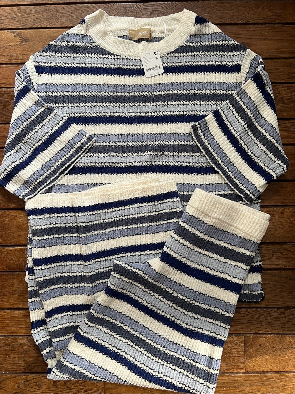 Free People Blue Striped Over The Rainbow Sweater and Pants Set Size Small NWT